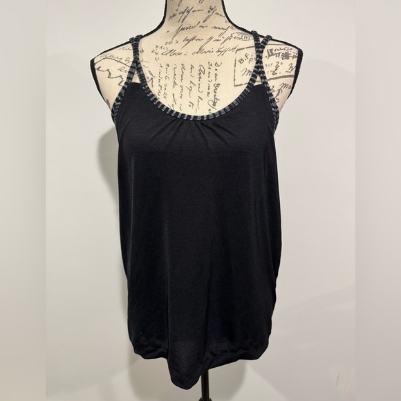 Athleta Cobra Dot Invigorate Tank Top Black Gray stripe Size Large - Picture 1 of 8
